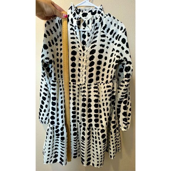 NWOT .Object Band Collar Black & White Bohemian Long Sleeve Abstract Dress XS - Picture 6 of 9